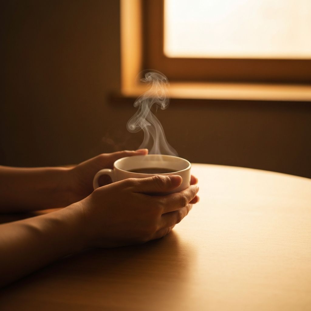 Hands holding a warm cup of tea